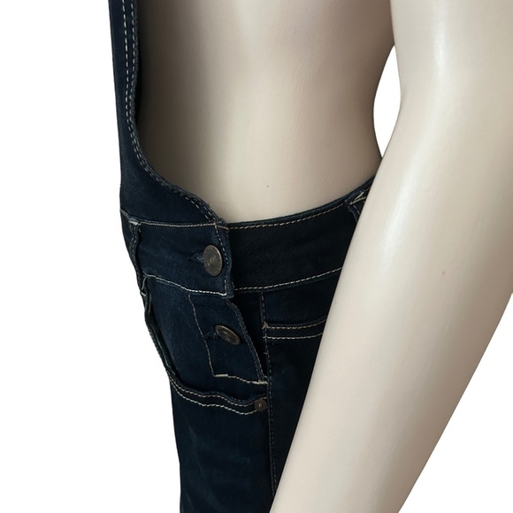 Wallflower Denim Jeans Overalls Bib Strappy Dark Wash Indigo Skinny Leg Stretch - Picture 9 of 15